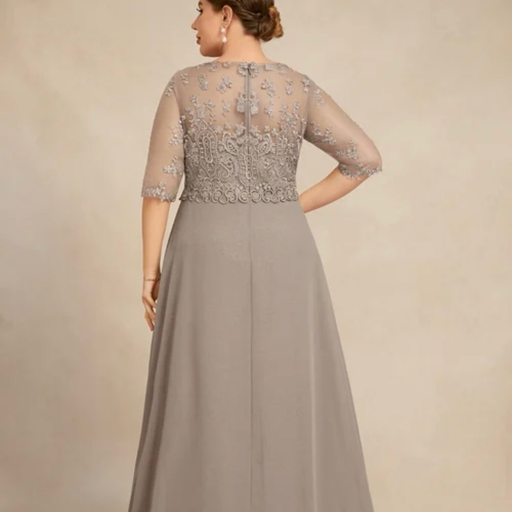 Tan Lace Gown with 3/4 Sleeves for Wedding Guests/ mother of groom or bride.
